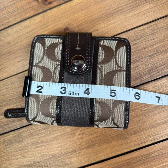 Coach Signature Stripe Khaki Canvas Brown Slim Medium Wallet Zip Coin - Picture 8 of 8